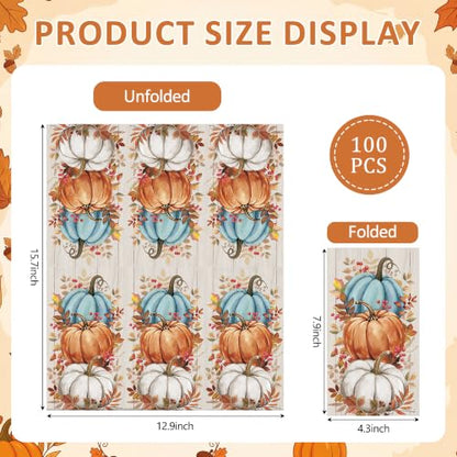 Disposable Fall Pumpkin Paper Napkins 100pcs for Thanksgiving & Parties