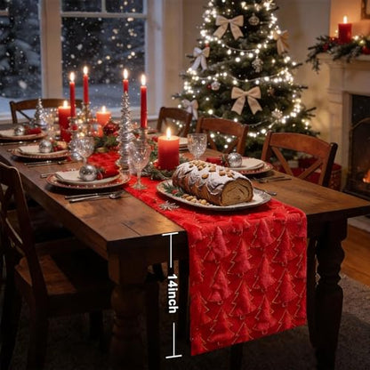 Red Faux Fur Christmas Table Runner 13x36 Inches Holiday Decor