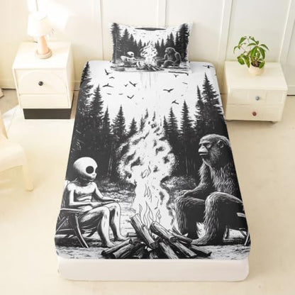 Kids Twin Size Fitted Sheet Set with Pillowcase - Space UFO Design, Deep Pockets, No Flat Sheet, Variations TWIN Bigfoot 04