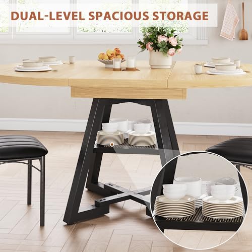 Extendable Round to Oval Dining Table for 4-8 with Open Storage Shelf, Space-Saving Modern Design, Black