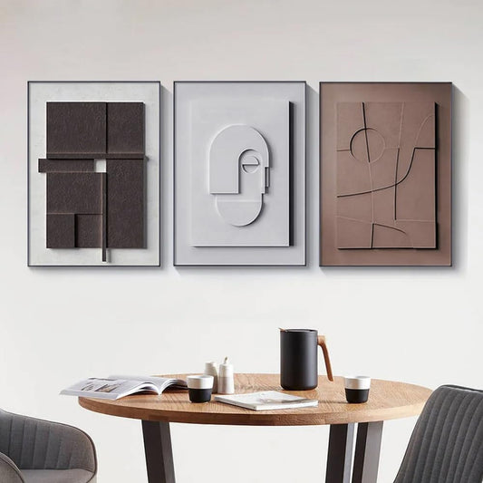 BULUXE Wall Art Set - 3D Abstract Japandi Geometric Canvas Decor | Framed Artwork for Modern Home (15" W x 1" D x 23" H)