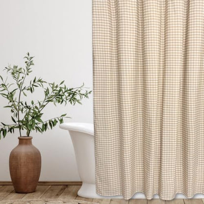 Farmhouse Gingham Shower Curtain with Tassels - 72x72 Inches, Black & White