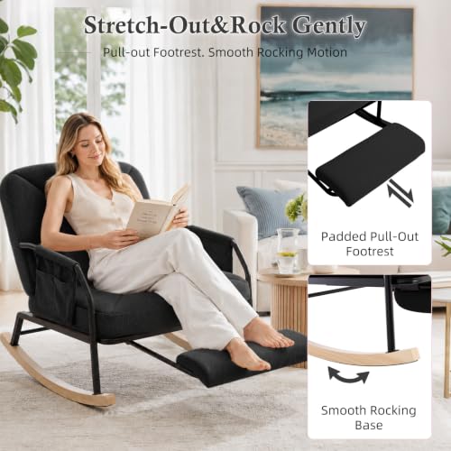 Oversized Nursery Rocking Chair with Reclining Backrest & Footrest - Black Variation