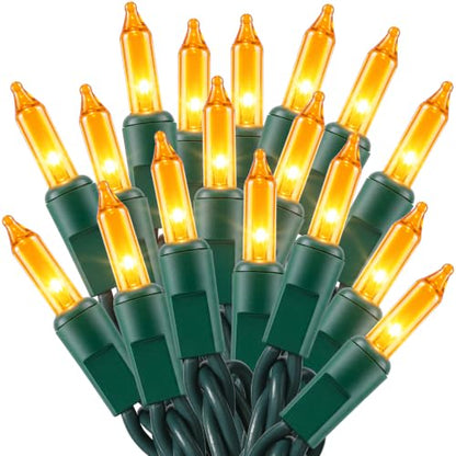 Outdoor Gold Christmas String Lights - 21.63 ft, 100 Incandescent Bulbs, Green Wire