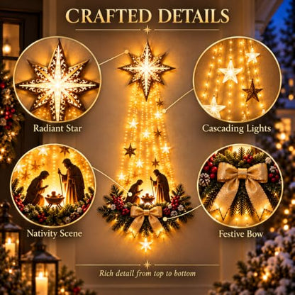 Lighted Nativity Wall Decor - Bethlehem Star of Faith with Manger Scene, 1 Piece - Glowing Christmas Religious Ornament