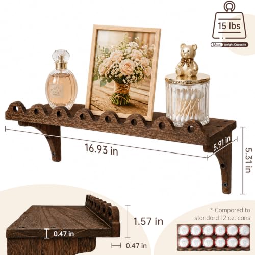 Scalloped Wood Wall Shelves Set of 2 - Rustic Floating Shelves for Living Room Bedroom Kitchen