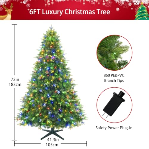 Pre-Lit 6ft Rotating Christmas Tree with 360° Base, 860 Tips, 8 Lighting Effects