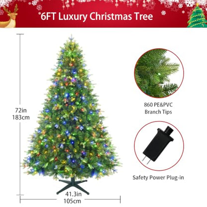Pre-Lit 6ft Rotating Christmas Tree with 360° Base, 860 Tips, 8 Lighting Effects