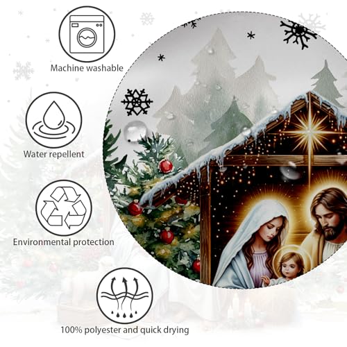 Christmas Birth of Jesus Shower Curtain with Snowflake Forest Design - Waterproof Polyester, 72x72 in