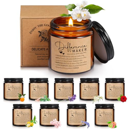 Employee Appreciation Candles Set - 10 Scented Soy Candles with Inspirational Quotes, Amber / Difference