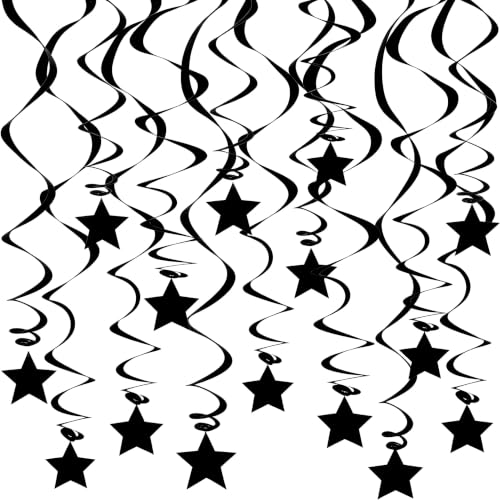 Black Party Streamers Pack - Swirls & Star Toppers for Halloween & Birthday Decorations