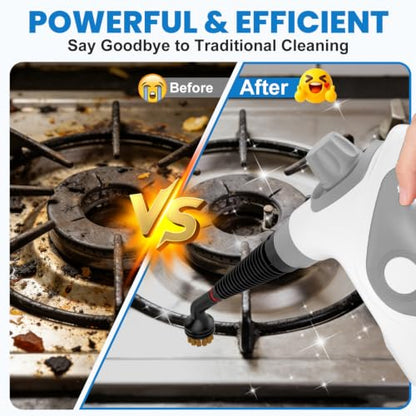 Handheld Steam Cleaner for Home with Gray Cap & Gray Handle, 15 Accessories