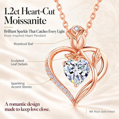 Moissanite Heart Necklace in Preserved Rose Gift Box - Romantic Jewelry Set
