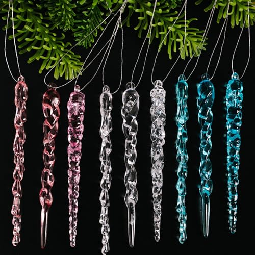 Kiddale 24pcs Clear Acrylic Icicle Christmas Tree Ornaments - 5"