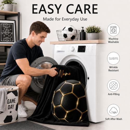 Custom Soccer Throw Blanket for Teen Boys - Gold / Single