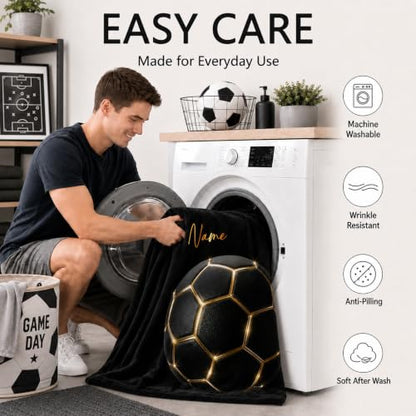 Custom Soccer Throw Blanket for Teen Boys - Gold / Single