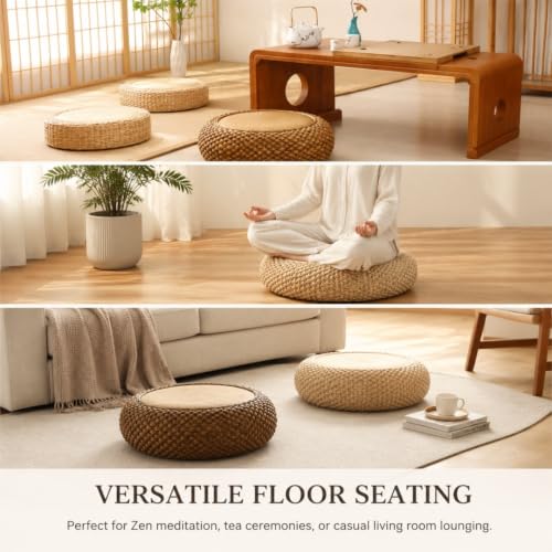 Natural Woven Straw Floor Pillow - 16-Inch Diameter, Rustic Seat Cushion - Seeliy Home