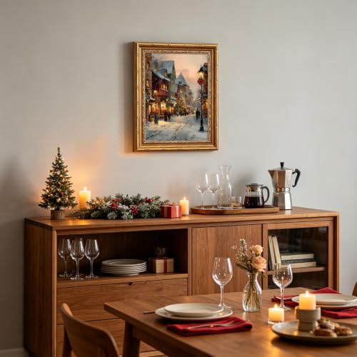 Christmas Wall Art Winter Village Decor 12x16 Gold Framed - Christmas Town Art