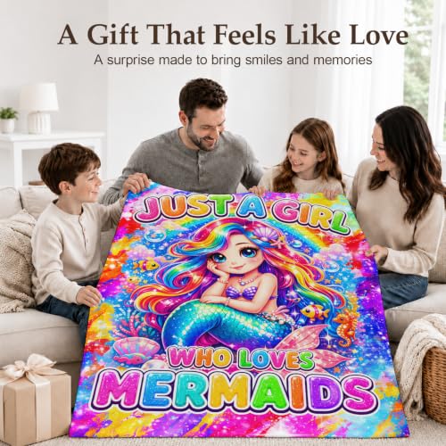 Blue Mermaid Blanket for Girls 50x60 Fuzzy Throw Cozy Kids Gift