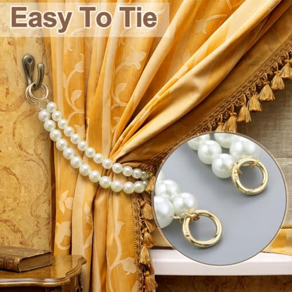 White Pearl Curtain Tiebacks Double Layer Decorative Holdbacks - Tondiamo