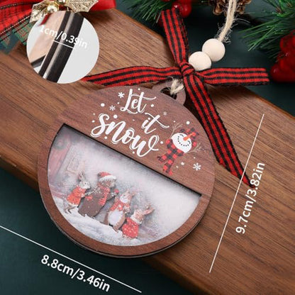 Funny Wooden Christmas Ornament Set - Brown Rabbit & Santa Decorations - Holiday Tree Decor