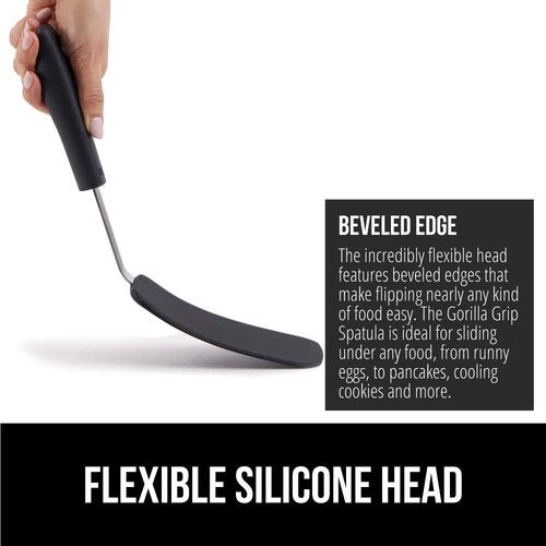 GORILLA GRIP Silicone Spatula - Heat Resistant Kitchen Turner with Soft Rubber Handle | 11.6 in, Black