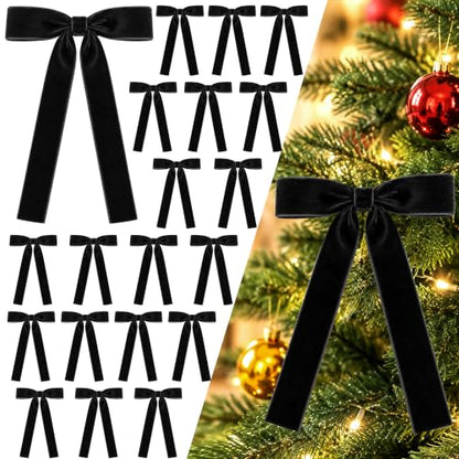 Black Velvet Christmas Bows 24 Pack for Tree & Holiday Decorations