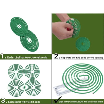Citronella Incense Coils for Outdoor & Indoor Use - 48 Count with 2 Stands - Long-Lasting Mosquito Repellent