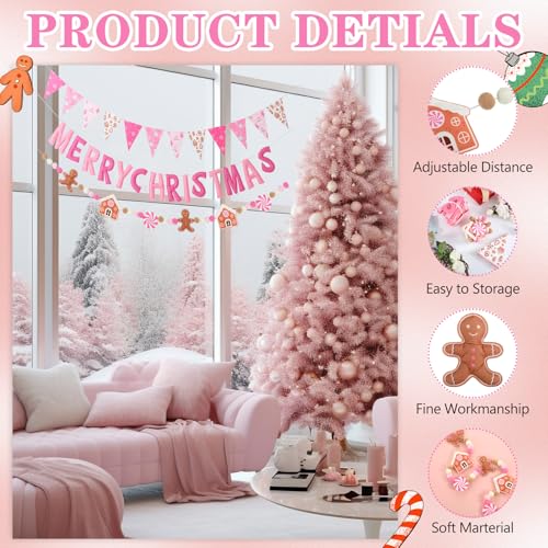Christmas Felt Banner Set Pink White Gingerbread Holiday Decorations