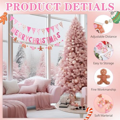 Christmas Felt Banner Set Pink White Gingerbread Holiday Decorations