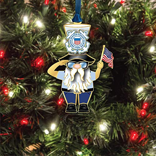 U.S. Coast Guard Gnome Christmas Ornament - Brass Patriotic Holiday Decor, 3 Oz, Handmade in USA