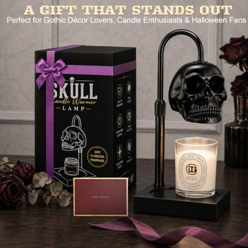 Skull Candle Warmer Lamp with Timer & Dimmer - Gothic Skeleton Wax Warmer, Adjustable Height, Black 1 Pack