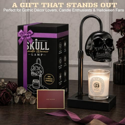Skull Candle Warmer Lamp with Timer & Dimmer - Gothic Skeleton Wax Warmer, Adjustable Height, Black 1 Pack