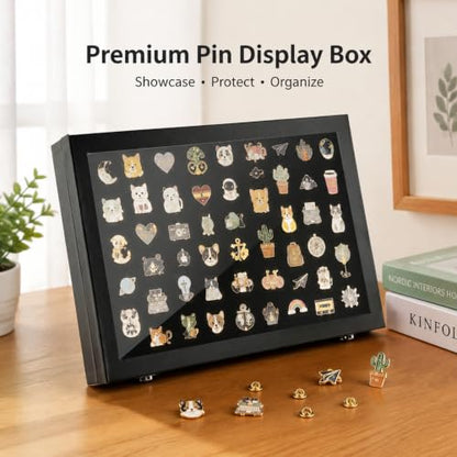 Pin Display Case 14x9 Inch Badge Frame Black Wall Mountable