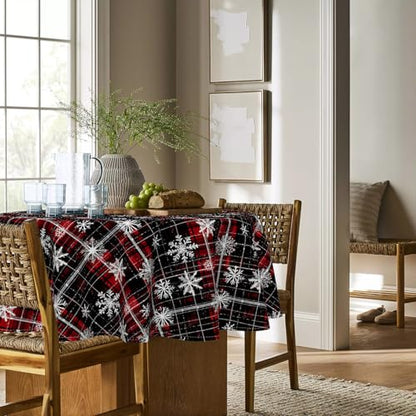 Horaldaily Christmas Tablecloth 60x60 Inch Round Black Red Grid White - Black