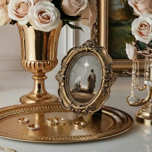 Light Christmas Nativity Bronze Oval Picture Frame 4x5in - Small
