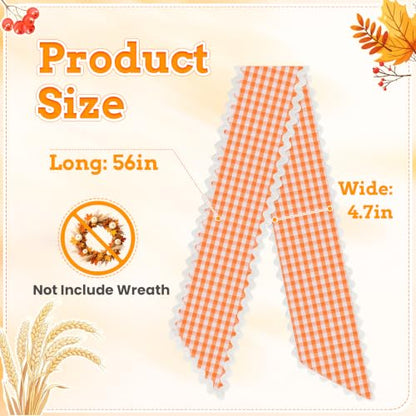 Orange and White Plaid Wreath Sash with Trim - Front Door Decor (Variation: Orange & White)