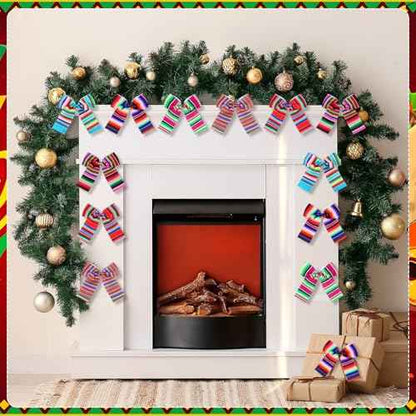 24 Pcs Christmas Mexican Serape Bows 5.5 Inch Christmas Mexican Ornaments Mexicano para Fiesta Colorful Rainbow Stripes Bowknots for Xmas Tree Gift Wrapping Wreath