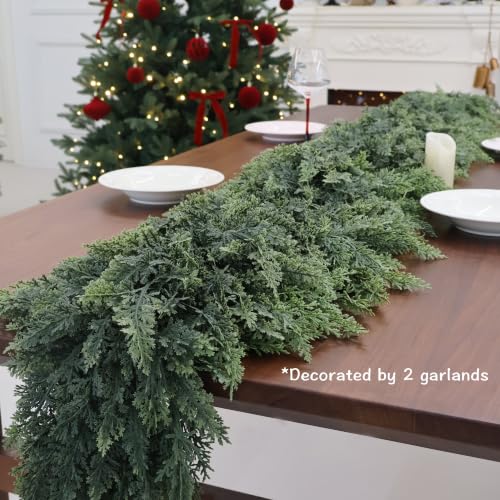 Artificial Cedar Garland 9FT Extra Full with Leaf Without Wire for Christmas Decor