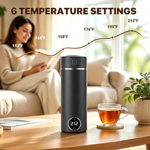 Portable Electric Travel Kettle 6 Temp Settings 304 Stainless Steel 450ml Grey
