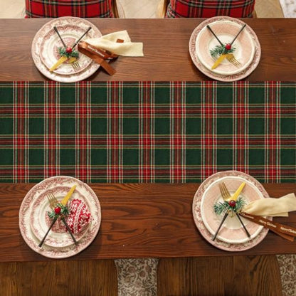 Christmas Checkered Tartan Table Runner - Green, 13 x 70 Inches - 2 Pack