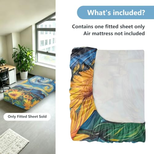 Starry Sunflowers Twin Air Mattress Sheet with Pump Cover 39x75x24in