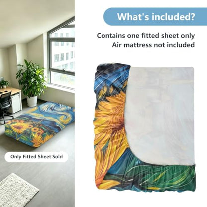 Starry Sunflowers Twin Air Mattress Sheet with Pump Cover 39x75x24in
