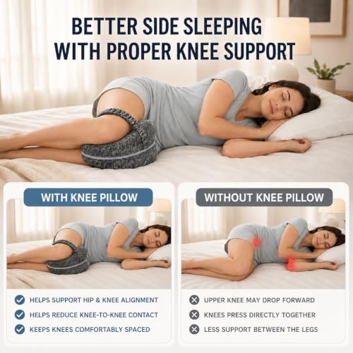 Knee Pillow for Side Sleepers with Strap - Memory Foam Support for Sciatica & Post-Surgery