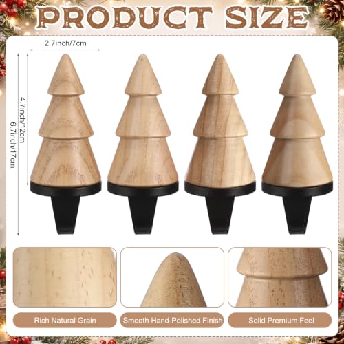 Natural Wooden Christmas Stocking Holder Set - 4 Pack, Mantle Decor
