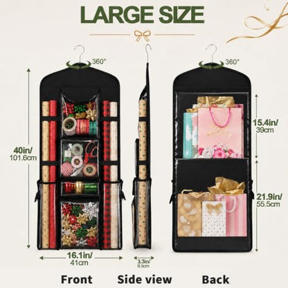 Gift Wrap Storage Organizer Hanging Gift Wrap Bag with Pockets