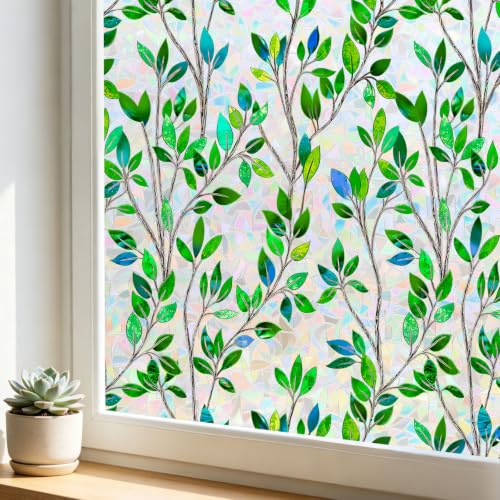 Privacy Window Film Green Leaf Pattern 17.5 x 78.7 Inch - Blurred Glass Cover