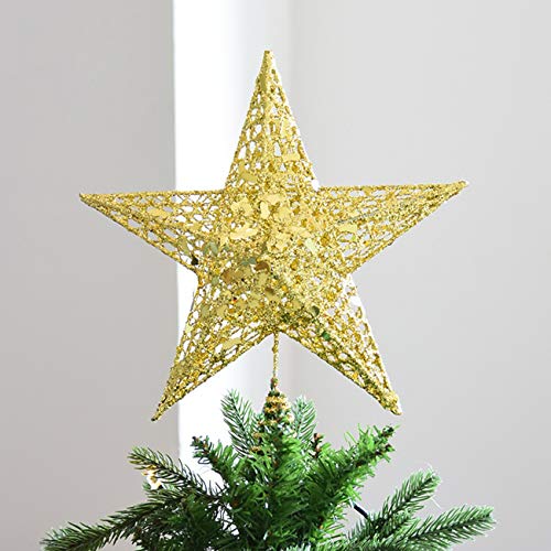 10-Inch Gold Christmas Tree Topper Star Holiday Decoration Glitter Metal