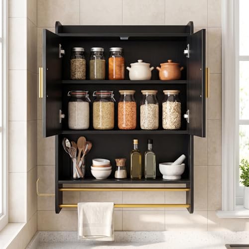 GIANTEX Wall Mounted Bathroom Medicine Cabinet Black - Space-Saving Storage