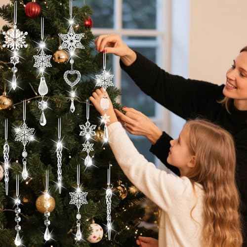 Crystal Ornaments Christmas Tree Decorations - 21pcs Christmas Tree Ornaments Sparkling Dazzling Festival Party Decoration Crystal Snowflake Design Hanging Ornament Holiday Season Home Decor